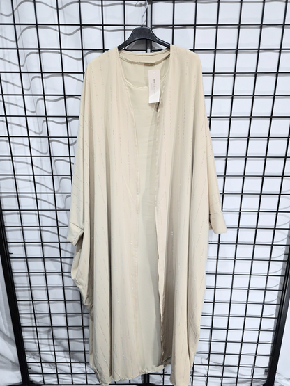 DOB83 - Women's Silky Batwing Style Open Abaya with Sleeveless Inner Slip and Diamante Details on Open Abaya UK8-16