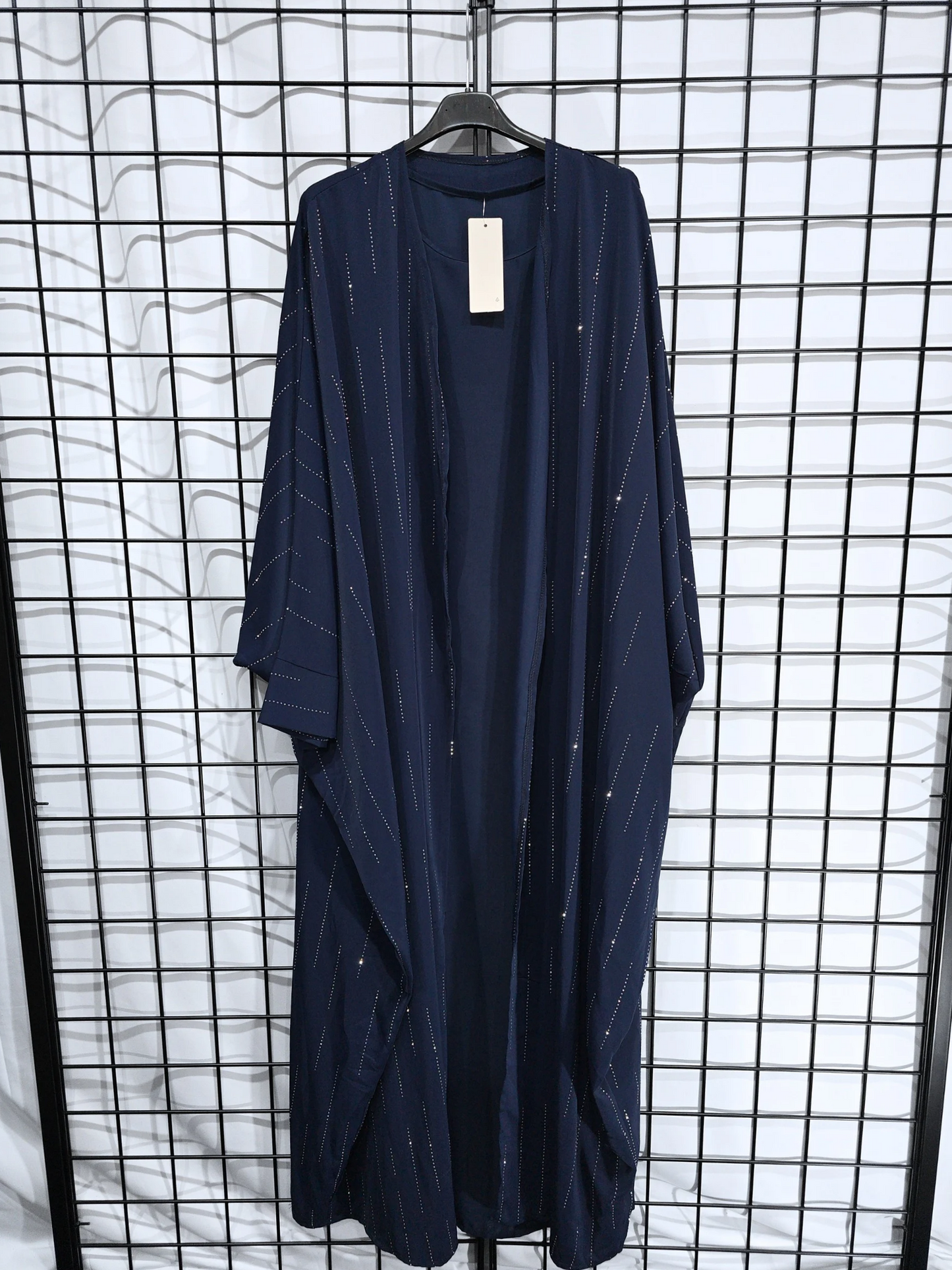 DOB83 - Women's Silky Batwing Style Open Abaya with Sleeveless Inner Slip and Diamante Details on Open Abaya UK8-16