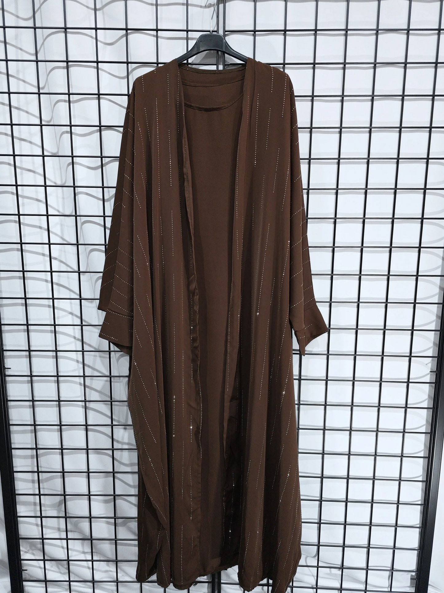 DOB83 - Women's Silky Batwing Style Open Abaya with Sleeveless Inner Slip and Diamante Details on Open Abaya UK8-16